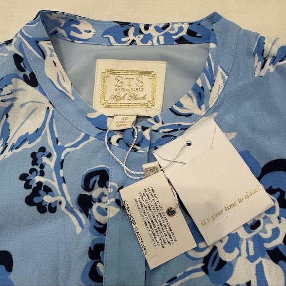 NEW Sail to Sable XS Blue Floral Button Front Mini Dress ~ Belt Feminine Classic - Picture 8 of 9